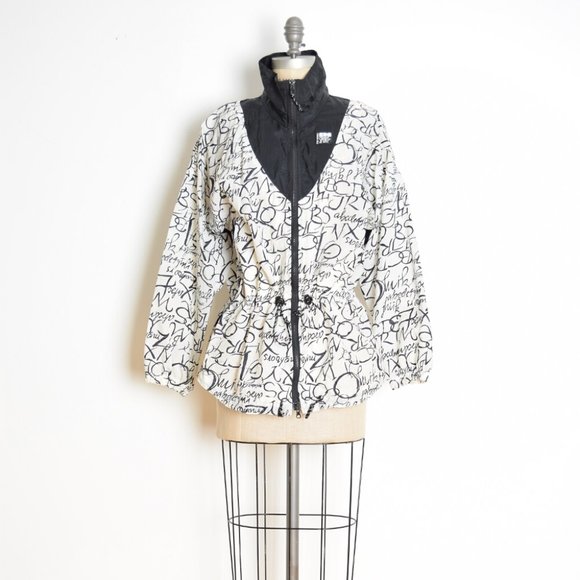 vintage 90s jacket windbreaker white black script text words print nylon bomber - Picture 2 of 8